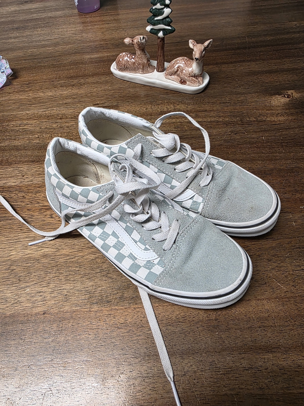 Vans Low Top Checkerboard Sneakers - Sage Green & White